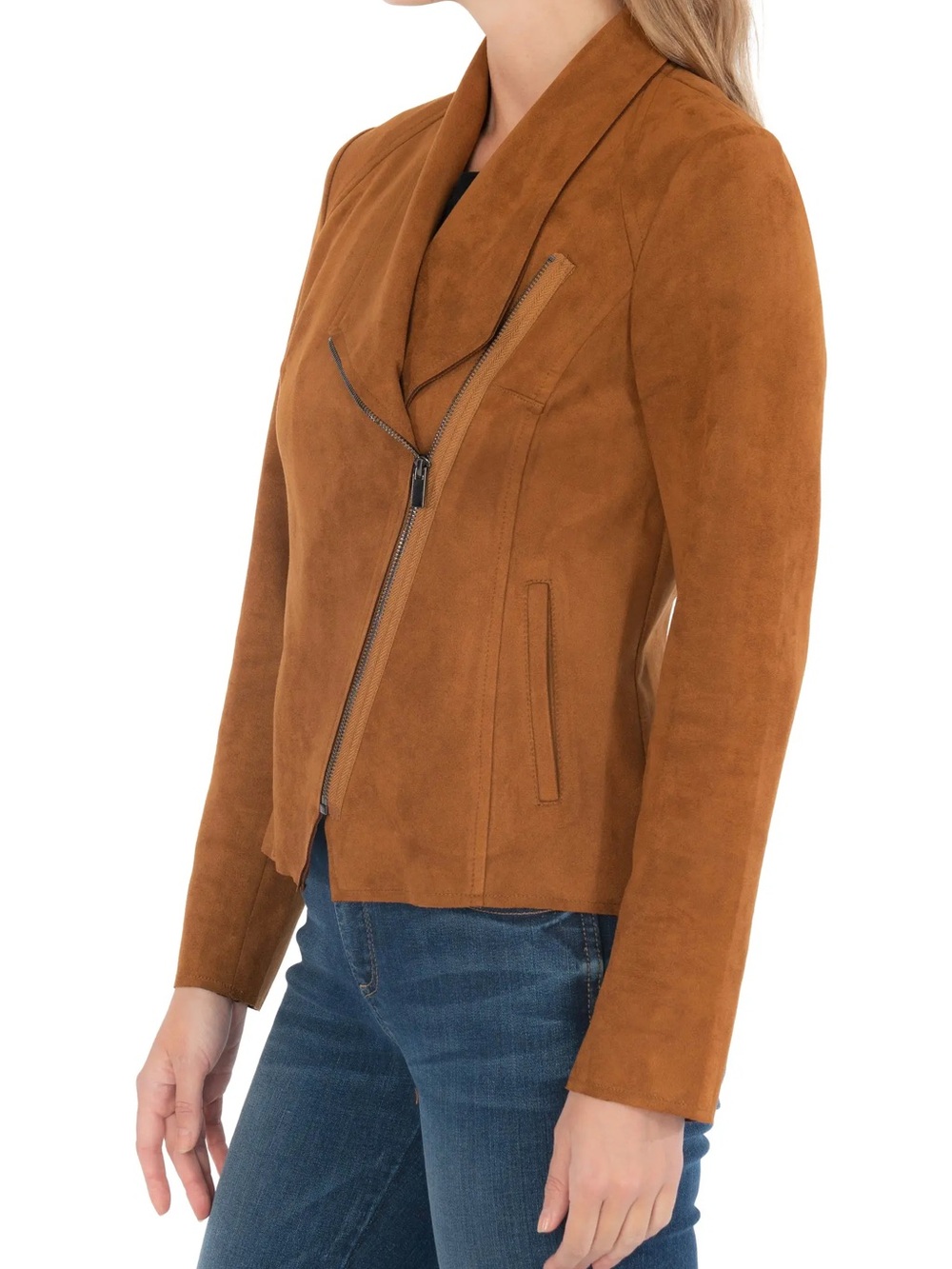 Kut from the Kloth Carina Faux Suede Drape Moto Jacket in Shade Whiskey - Picture 9 of 10